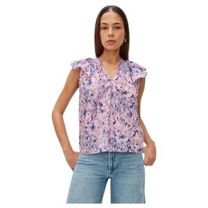 Rails Karysa Ruffle Sleeve Cotton Blouse Top in Pink Ikat, Size S, NWT